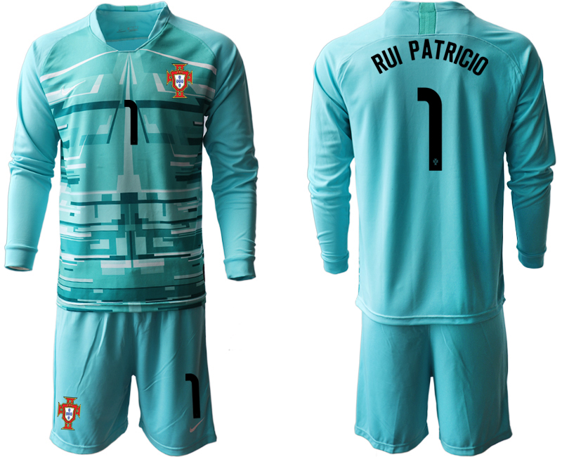 Men 2021 European Cup Portugal blue Long sleeve goalkeeper #1 Soccer Jersey